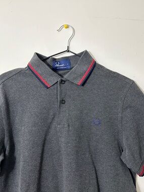 Fred Perry Men's Dark Gray Polo with Red Trim